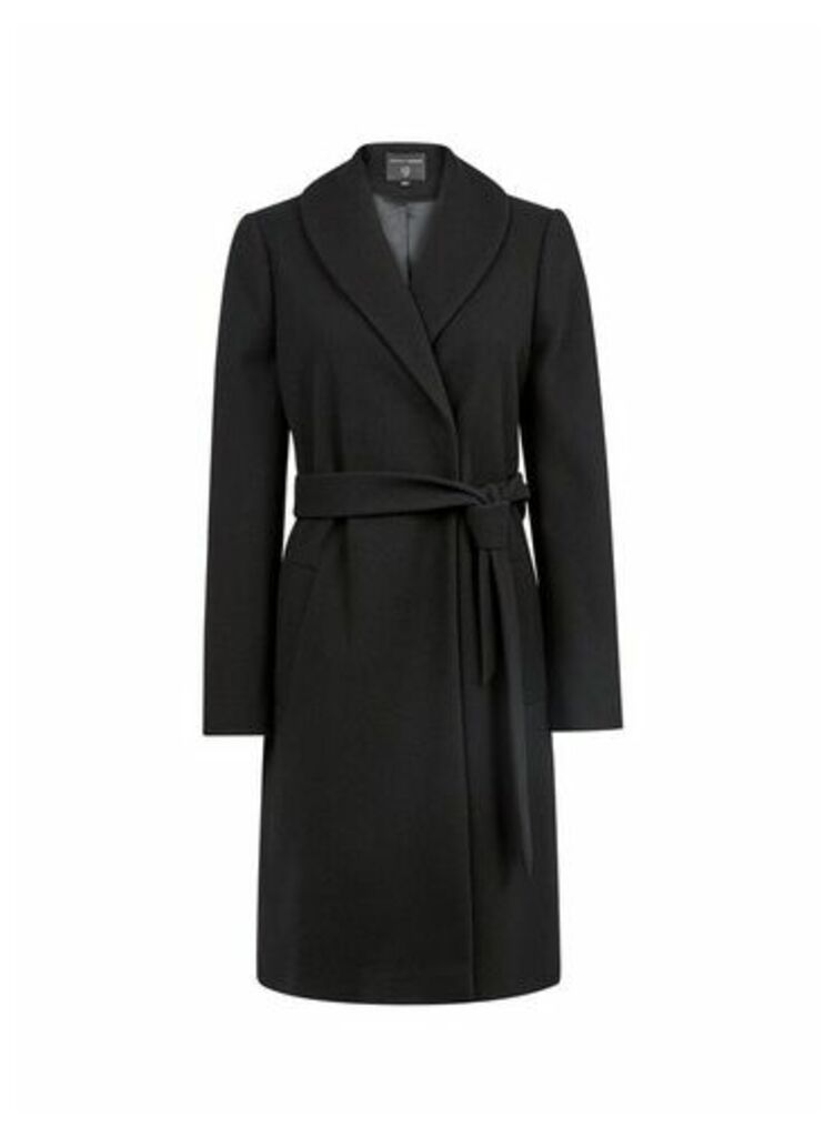 Womens Black Shawl Collar Wrap Coat, Black