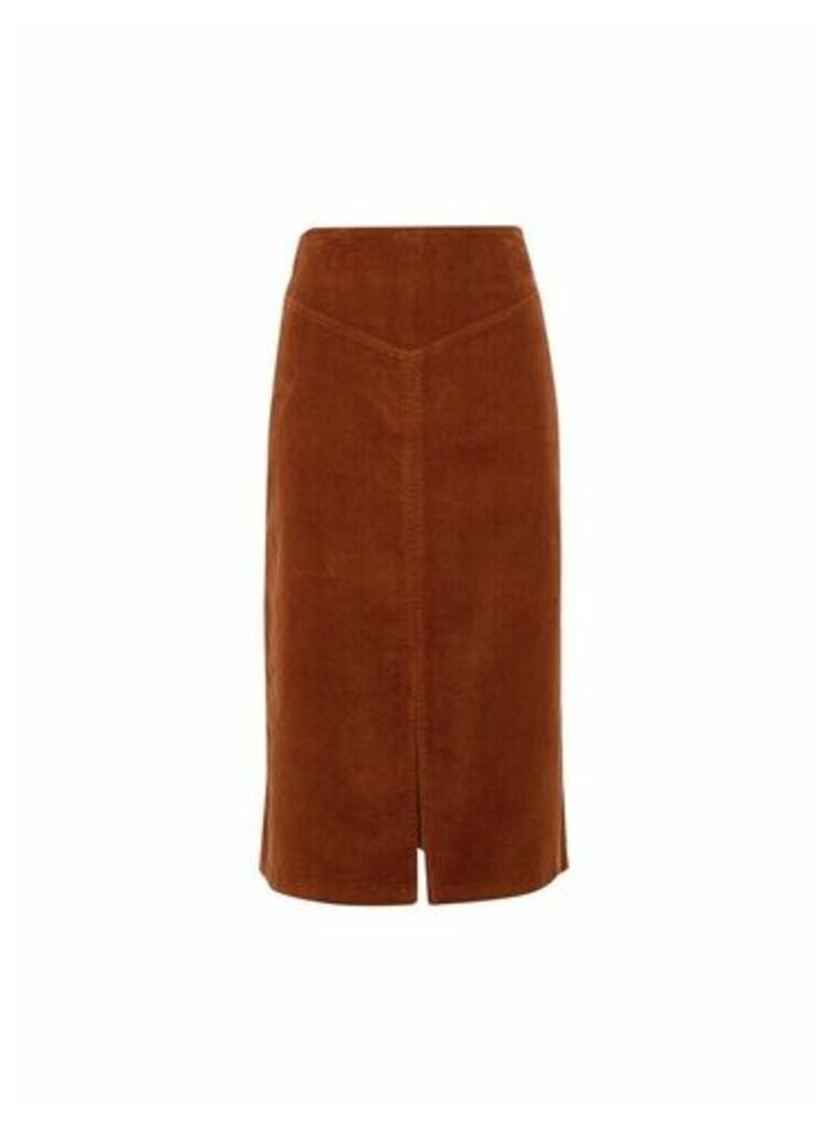 Womens Dp Petite Tan Cord Midi Skirt - Brown, Brown