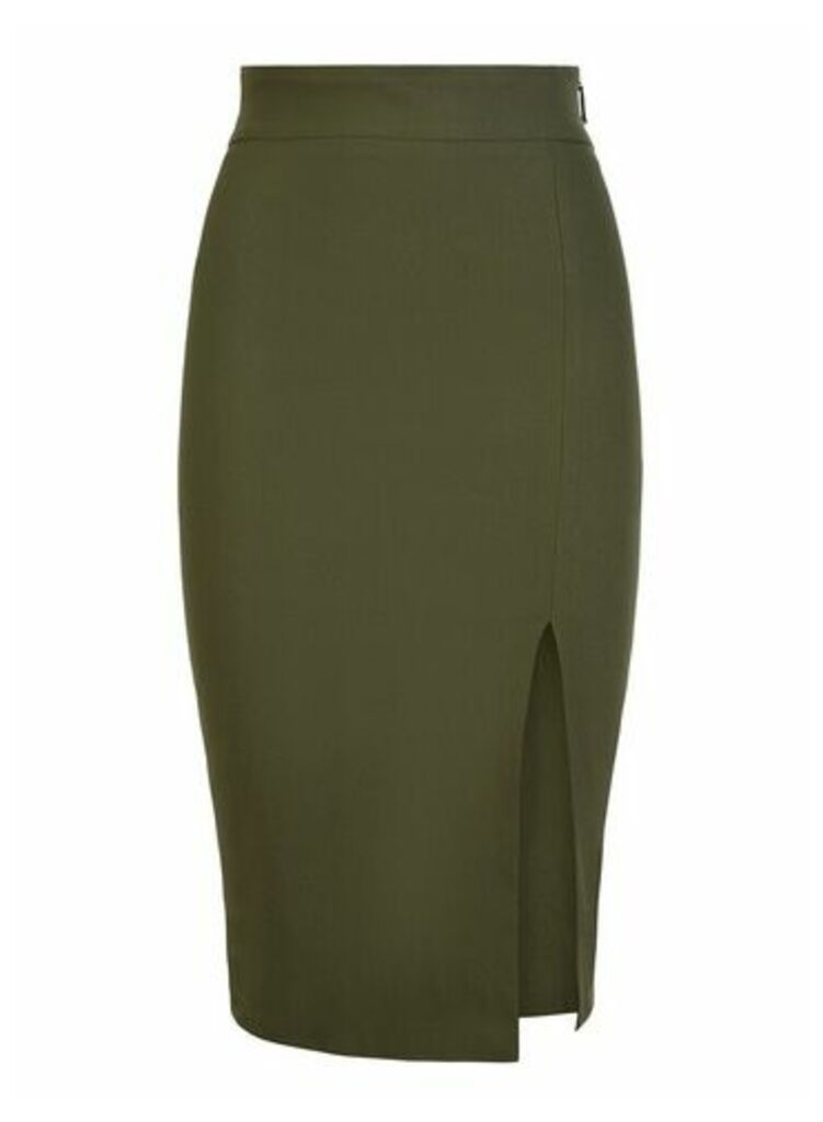 Womens Vesper Green Bodycon Midi Skirt, Green