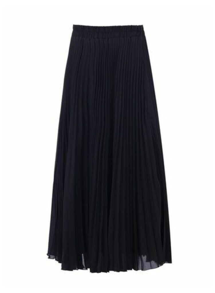 Womens Jolie Moi Black Crepe Pleated Midi Skirt, Black