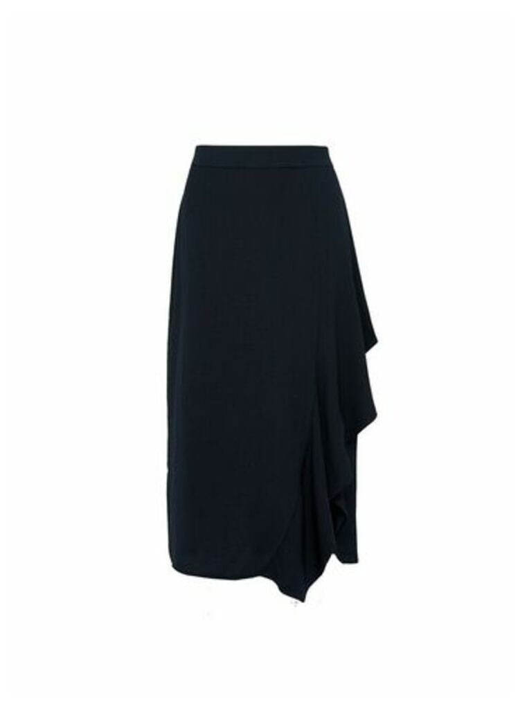 Womens Black Frill Pencil Skirt, Black