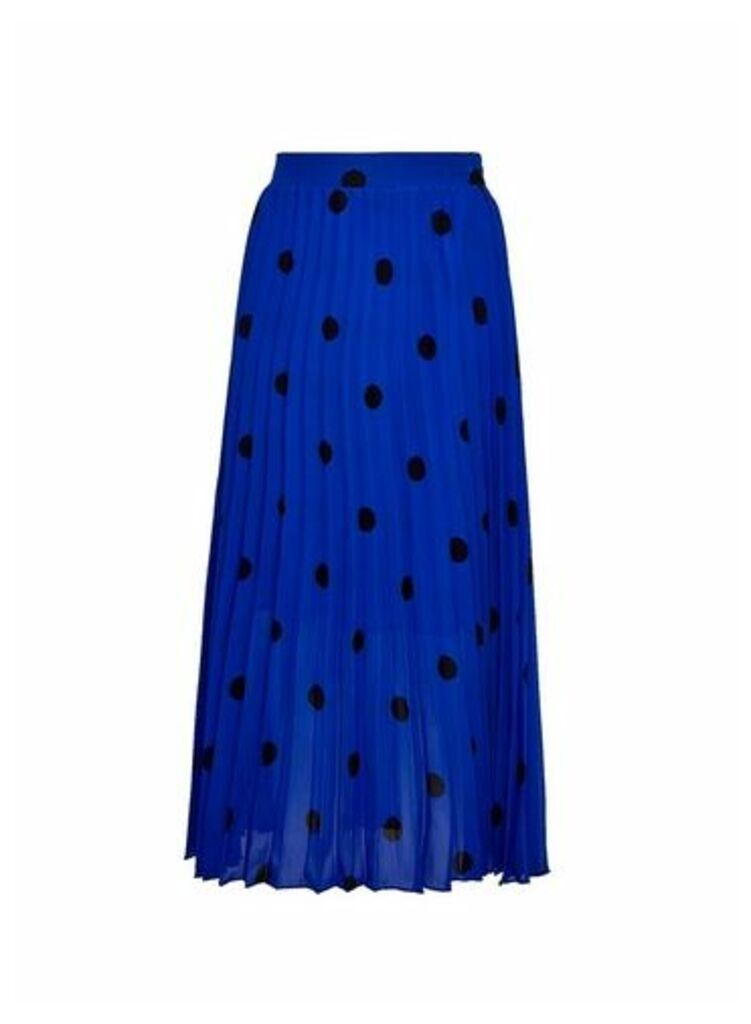 Womens Cobalt Spot Print Pleat Midi Skirt - Blue, Blue
