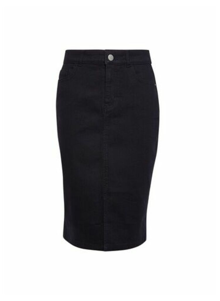 Womens Black Denim Midi Skirt, Black