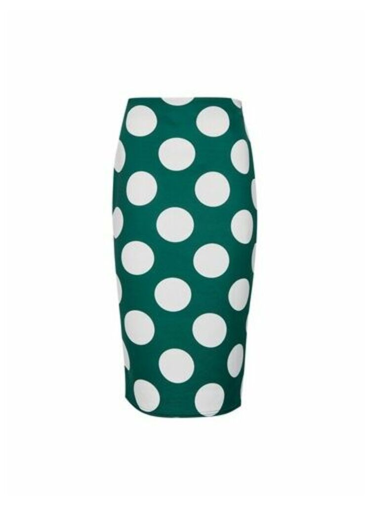 Womens Green Spot Print Pencil Skirt, Green