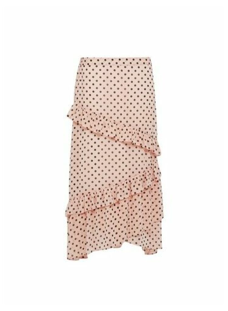 Womens Blush Spot Print Midi Skirt - Pink, Pink