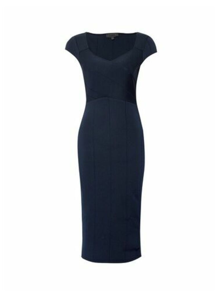 Womens Luxe Navy Knitted Bodycon Dress - Blue, Blue