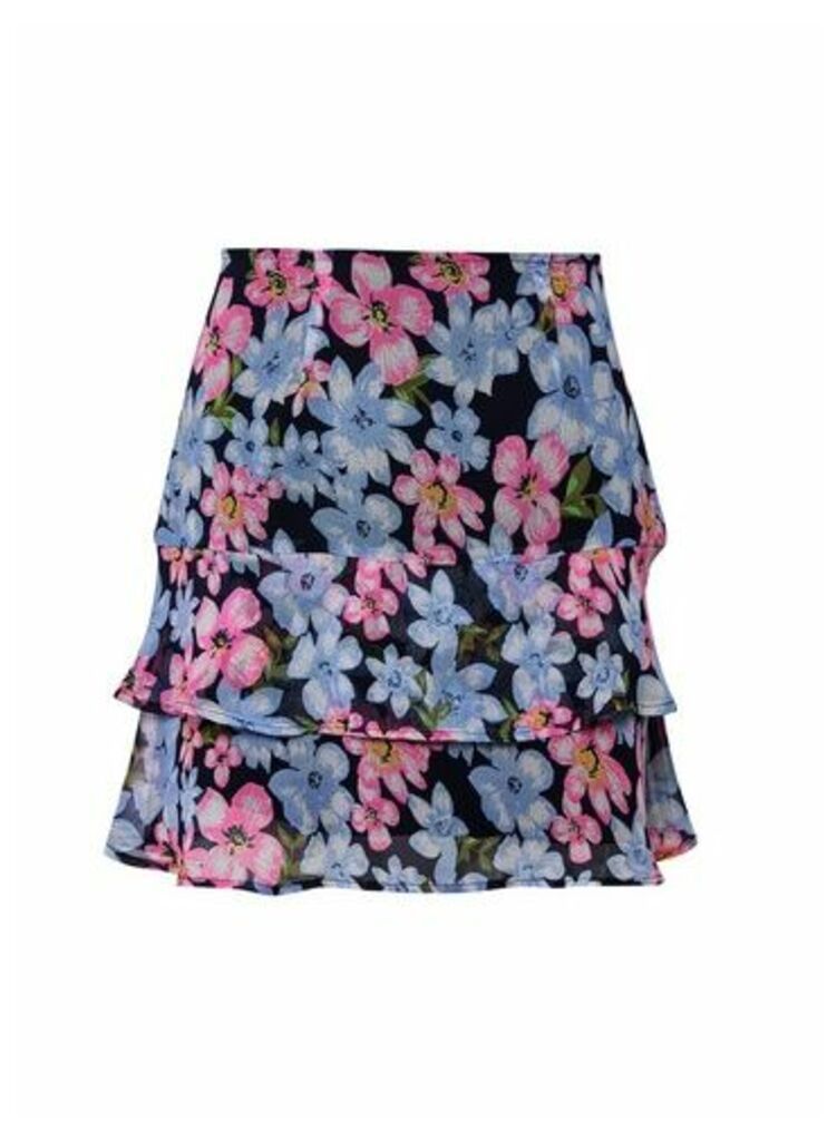Womens Lola Skye Multi Colour Floral Print Peplum Skirt, Multi Colour