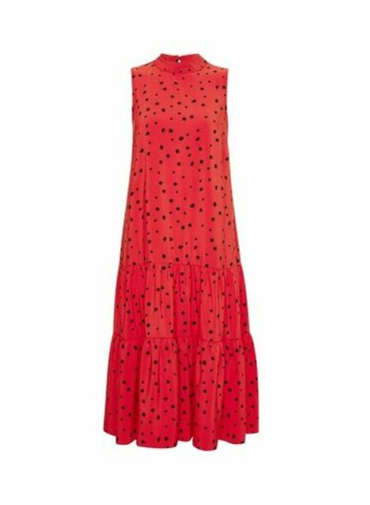 Womens Billie & Blossom Red Tiered Spot Print Midi Dress, Red