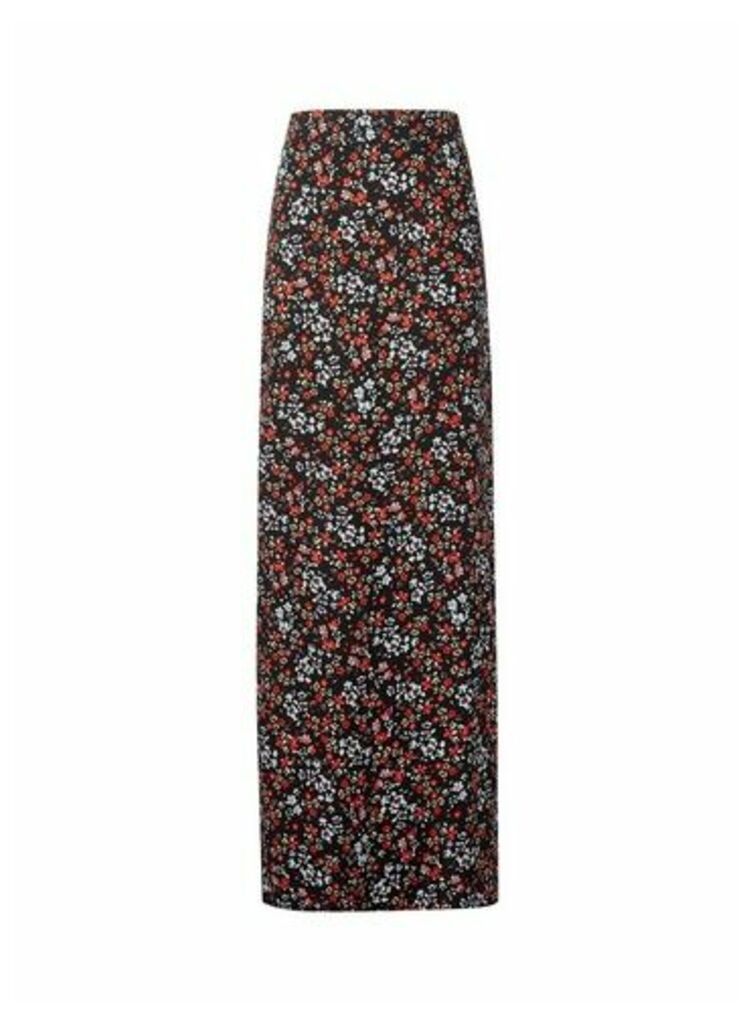 Womens Dp Tall Red Floral Print Split Skirt, Red