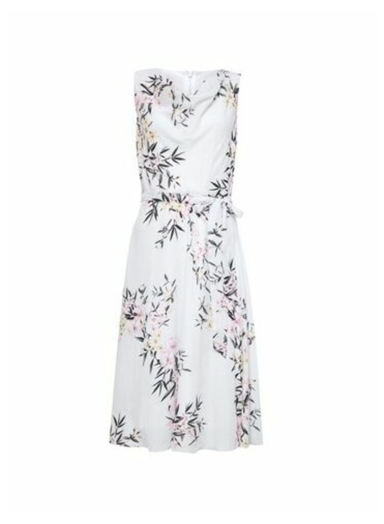 Womens **Billie & Blossom Grey Floral Print Cowl Neck Midi Skater Dress, Grey