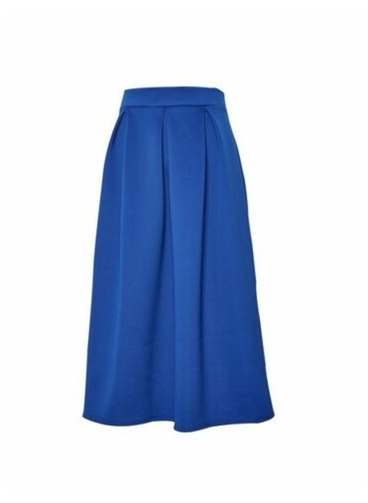 Womens Cobalt Scuba Pleat Midi Skirt - Blue, Blue