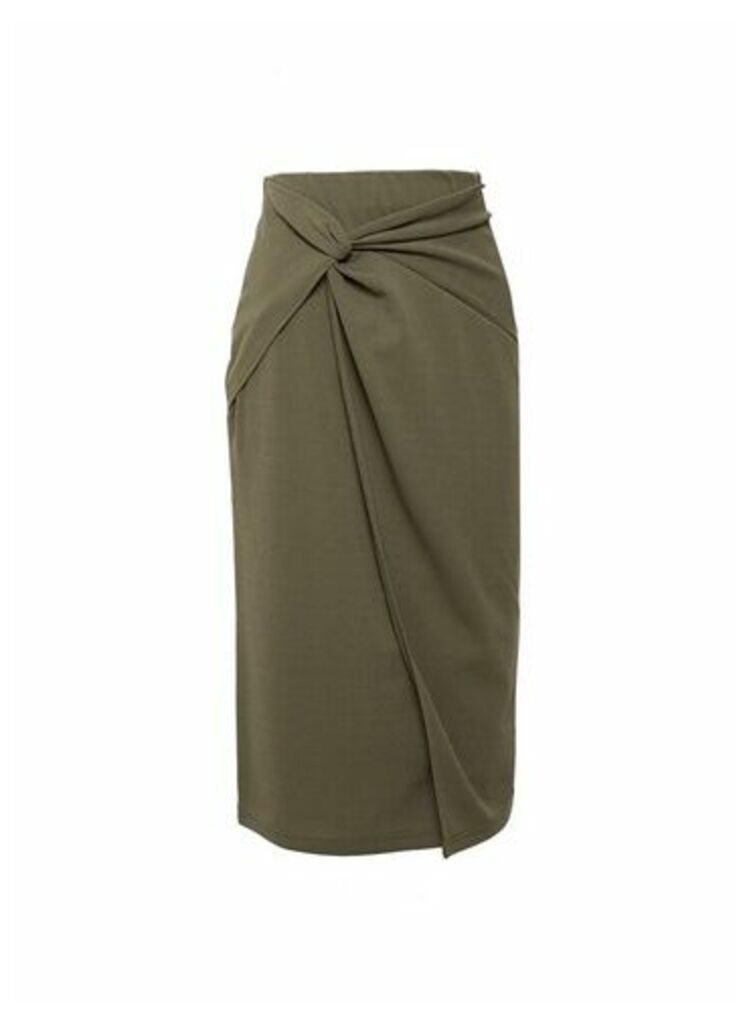 Womens Khaki Twist Detail Pencil Skirt, Khaki