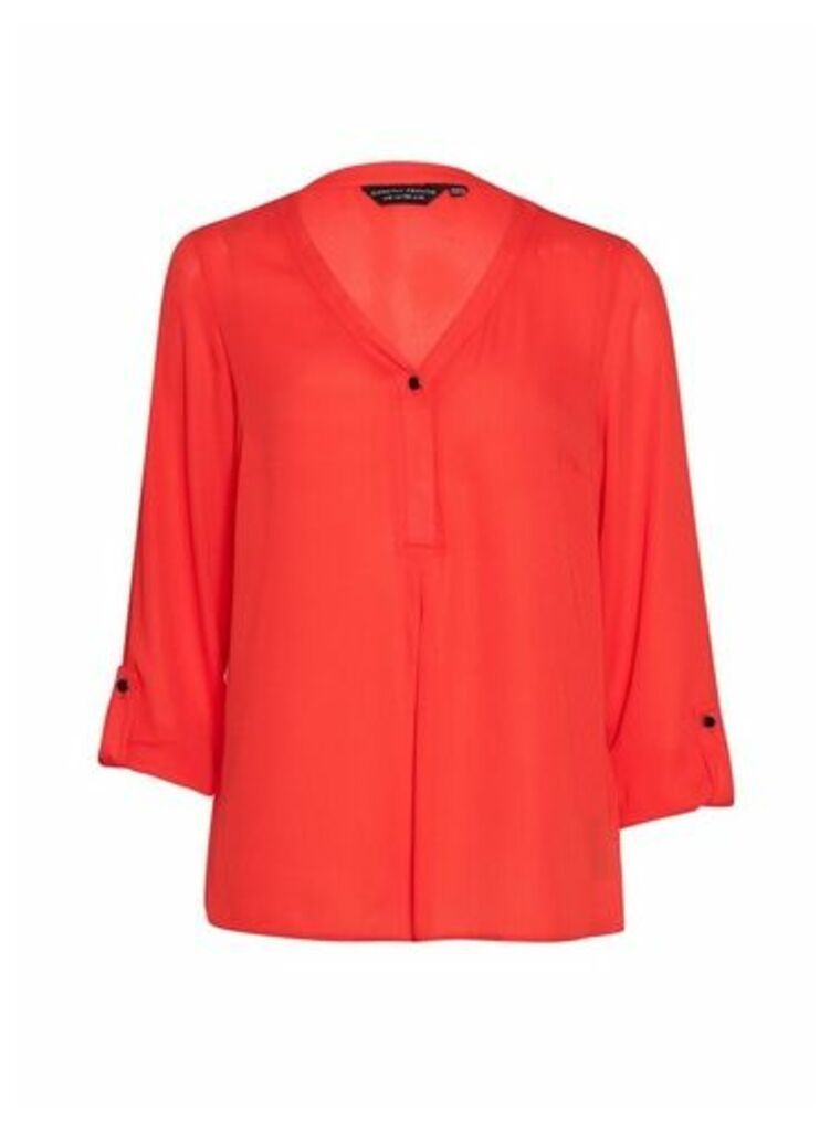 Womens Orange Roll Sleeve Shirt, Orange