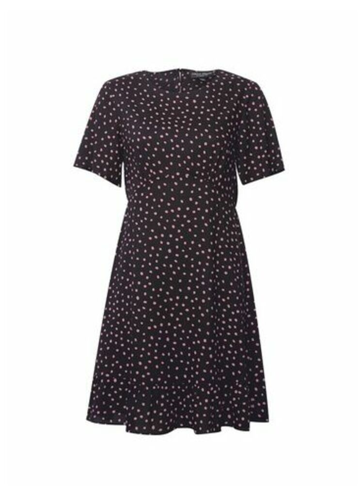 Womens Pink Spot Print Woven Empire Seam Fit And Flare Dress - Black, Black