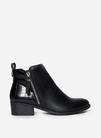 Womens Black Croc 'Macro' Zip Boots, Black
