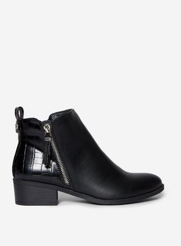 Womens Wide Fit Black 'Macro' Crocodile Design Ankle Boots, Black