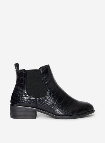 Womens Wide Fit Black Crocodile Design 'Maple' Chelsea Boots, Black