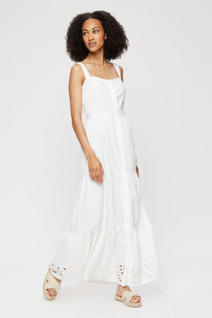 Womens Tall White Button Cut Work Midaxi Dress