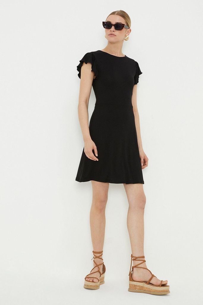 Womens Black Ruffle Shoulder Mini Dress