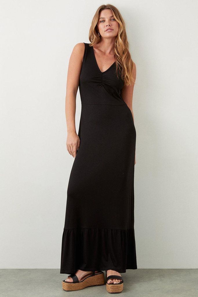 Womens Black Ruched Front Maxi Dress