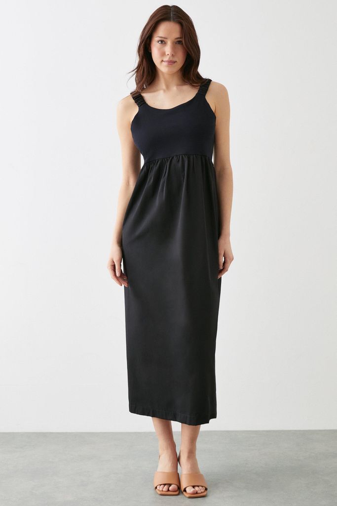 Womens Black Sleeveless Jersey Woven Mix Midi Dress