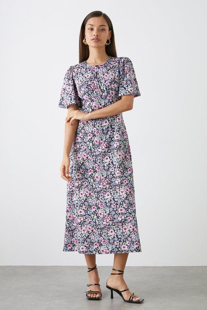 Womens Petite Blue Floral Margot Dress