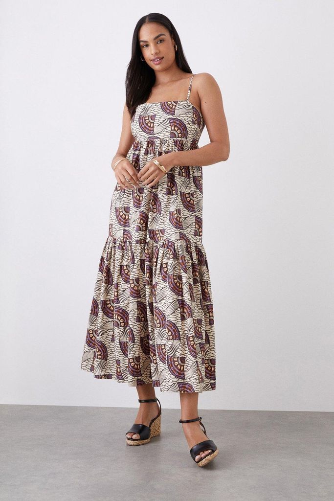 Womens Multi Print Strappy Tiered Midi Dress