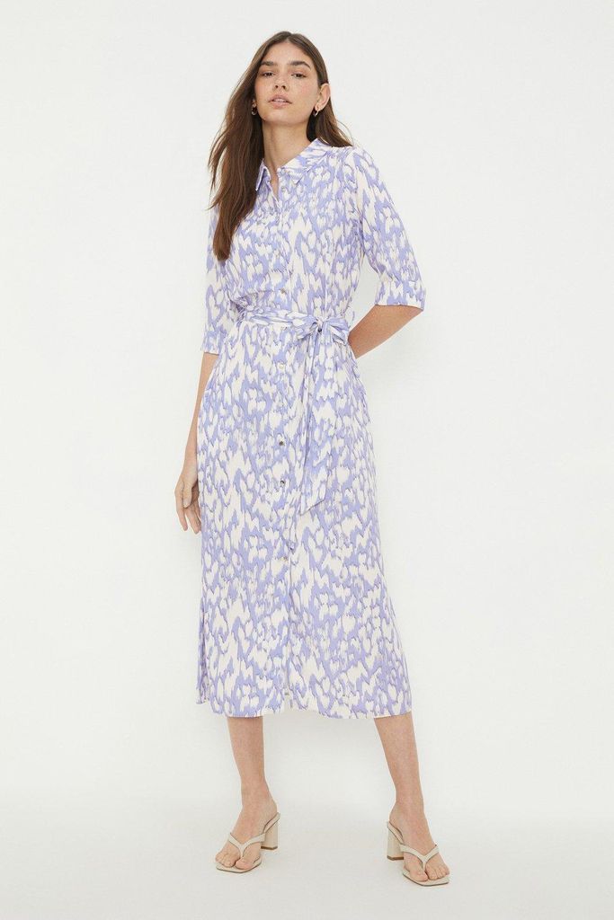 Womens Printed Midi Shirt Dress