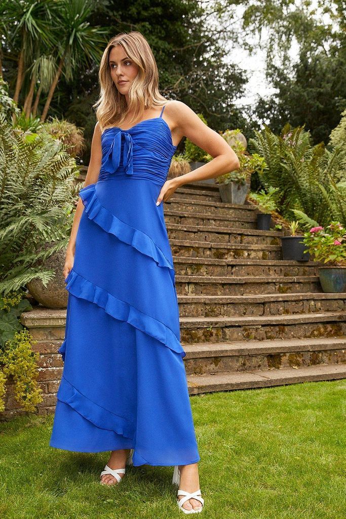 Womens Cobalt Chiffon Asymmetric Midi Dress
