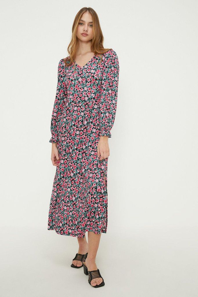 Womens Floral V Neck Midi Dress