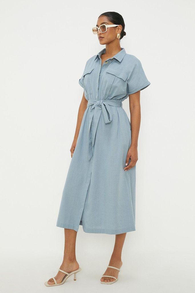 Womens Utility Midi Shirt Dress