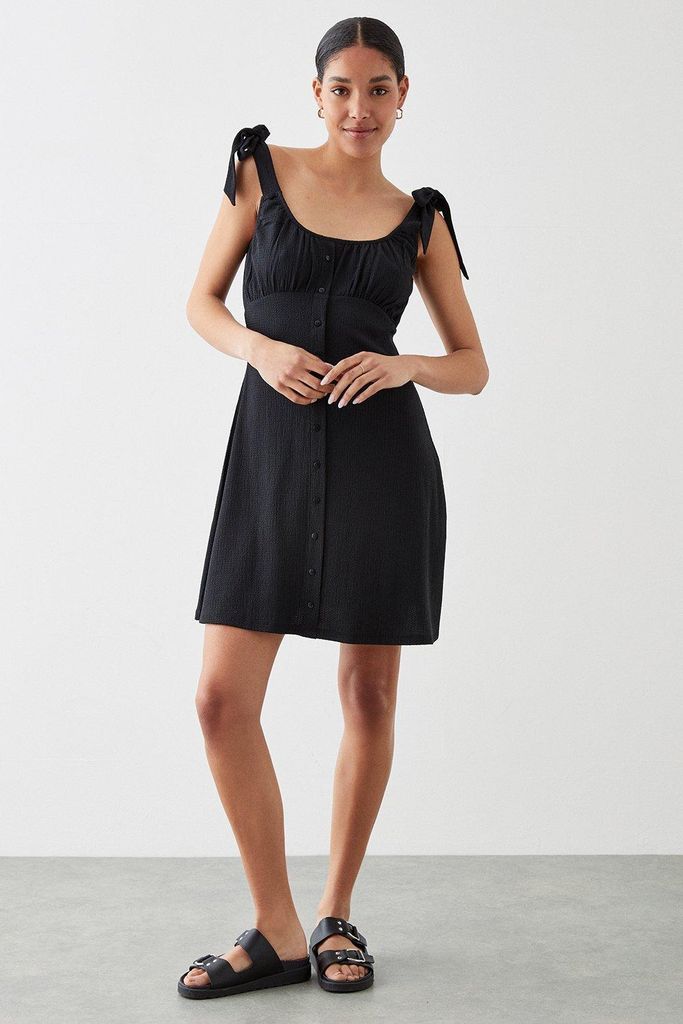 Womens Black Button Through Mini Dress