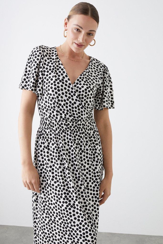 Womens Tall Mono Spot Flutter Sleeve Maxi Dress