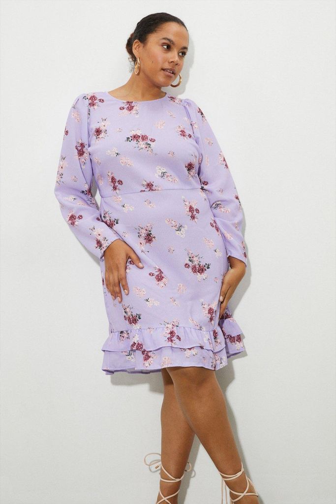 Womens Curve Floral Ruffle Mini Dress