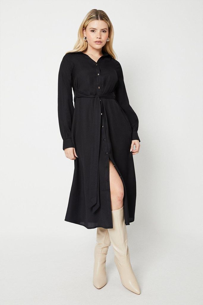 Womens Black Tie Midi Shirt Dress