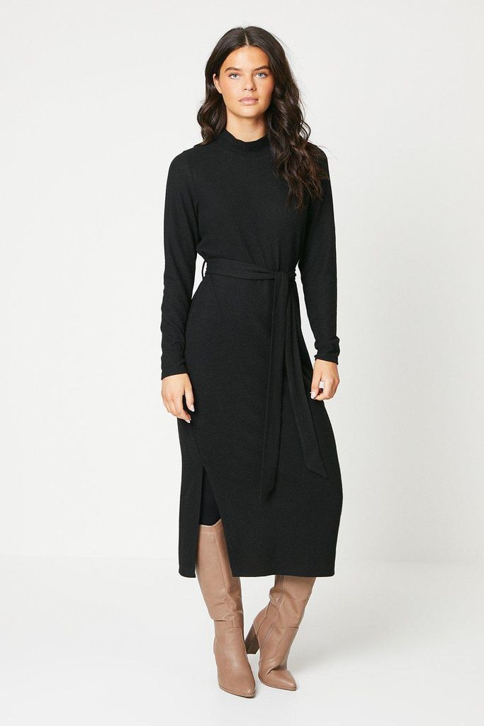 Womens Brushed Tie Waist Midi Dress