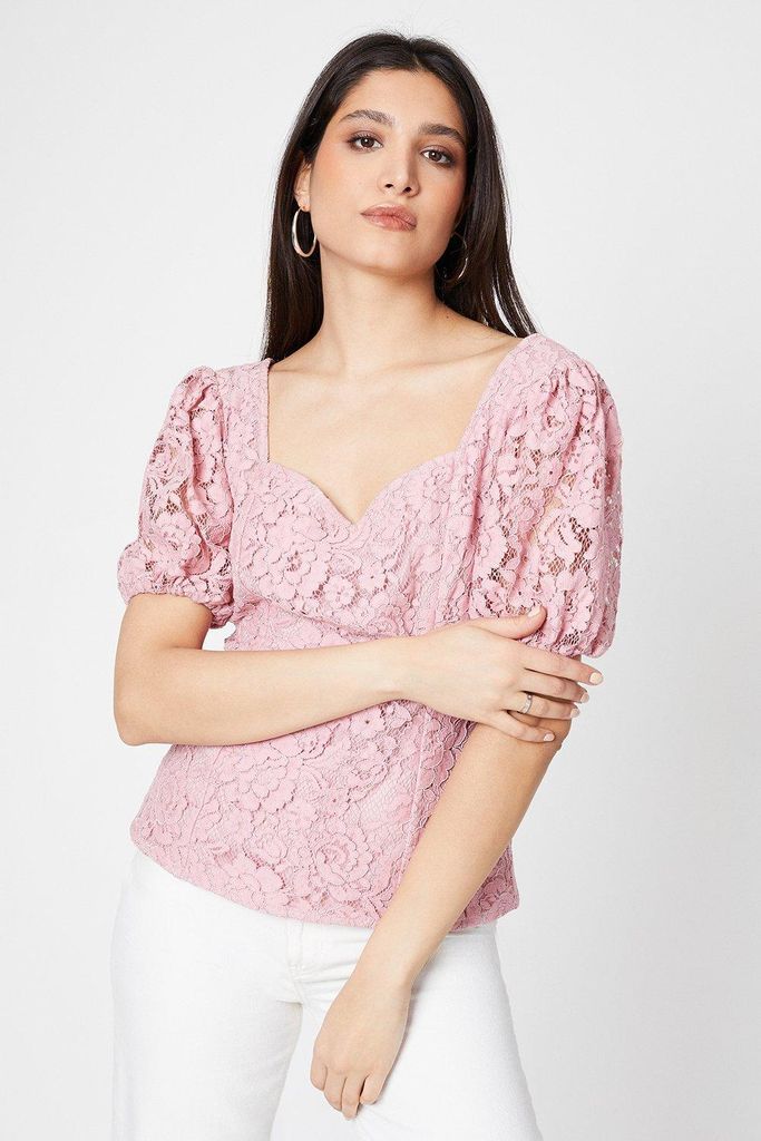 Womens Lace Puff Sleeve Blouse