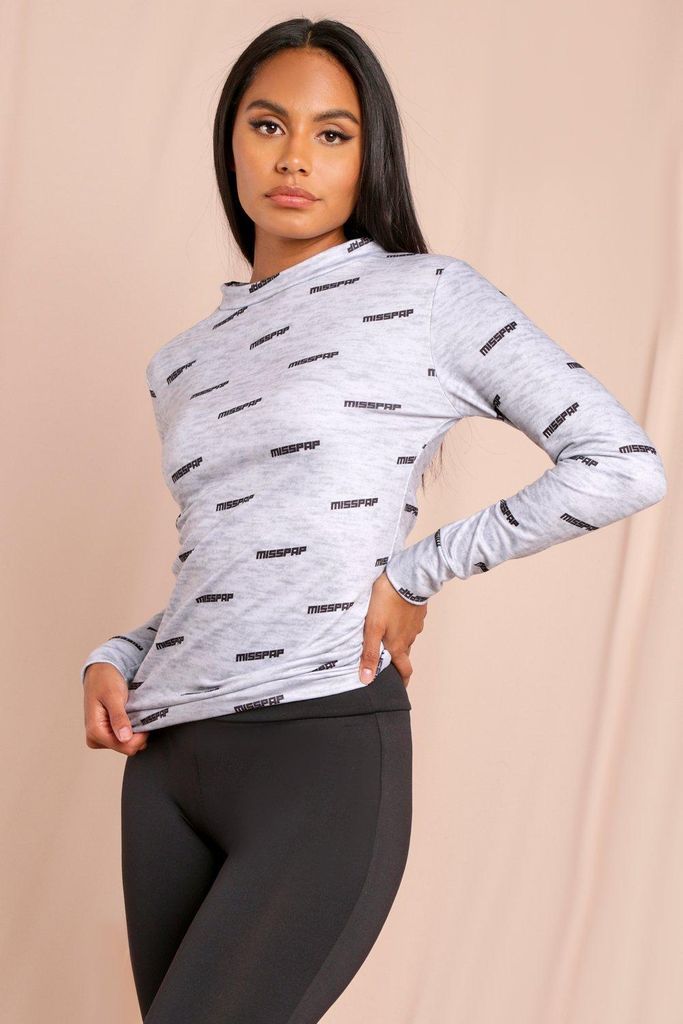 Womens MISSPAP Branded All Over Print Sweatshirt - grey marl - S, Grey Marl