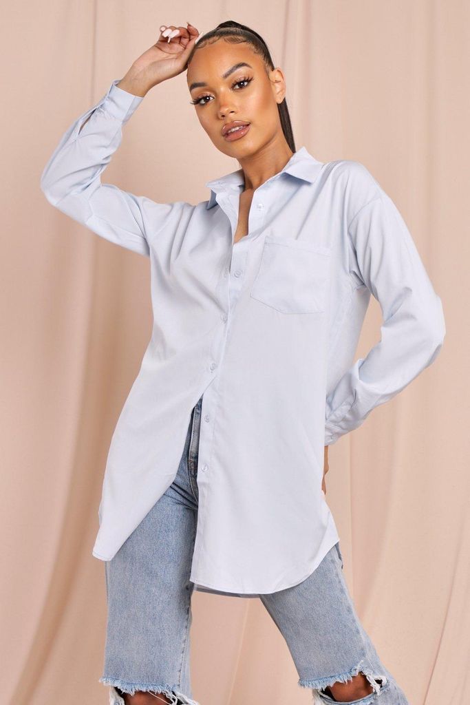 Womens Oversized Pocket Detail Shirt - blue - 22, Blue