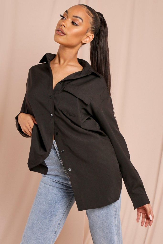 Womens Oversized Pocket Detail Shirt - black - 22, Black