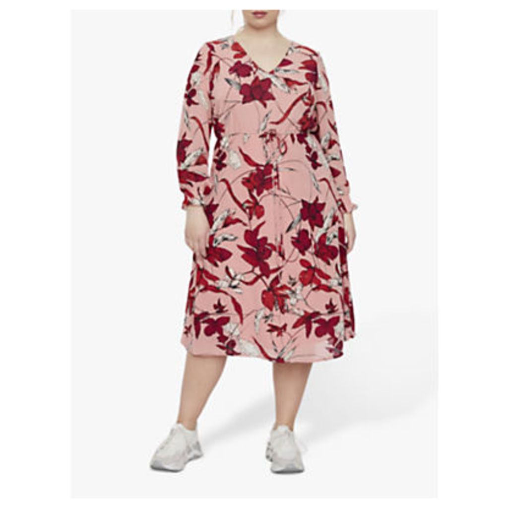JUNAROSE Curve Allia Floral Print Midi Dress, Blush