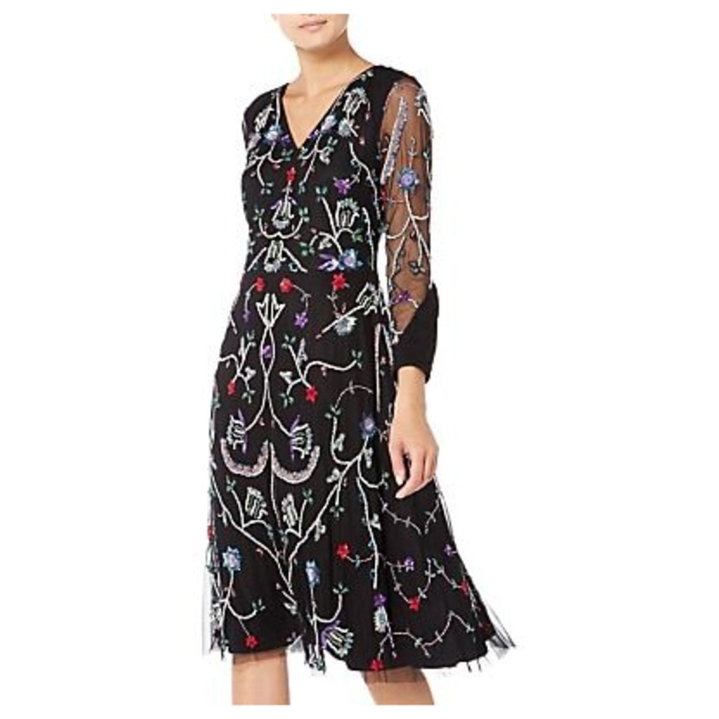 Raishma Floral Embroidered Midi Dress, Black/Multi