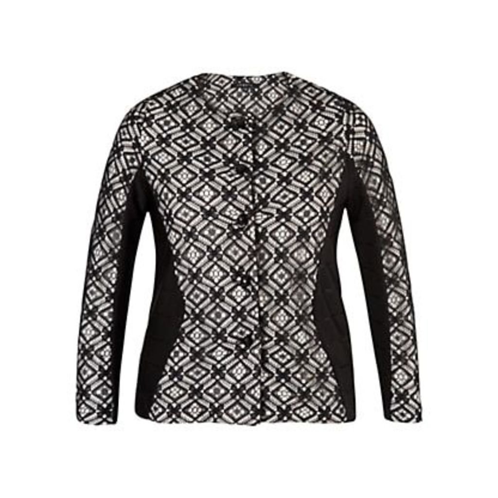 Chesca Lace Trim Ottoman Jersey Jacket, Black/Ivory
