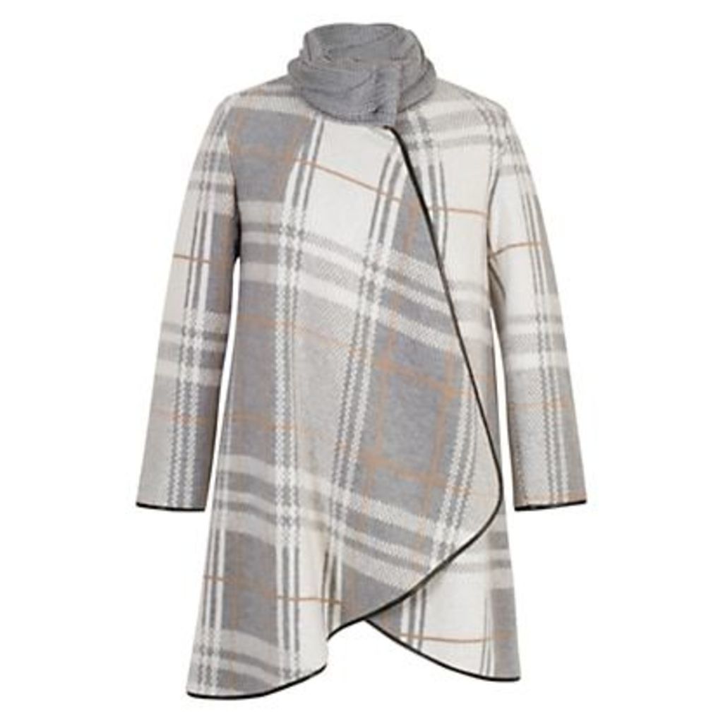 Chesca Check Cable Knit Collar Coat, Grey/Ivory