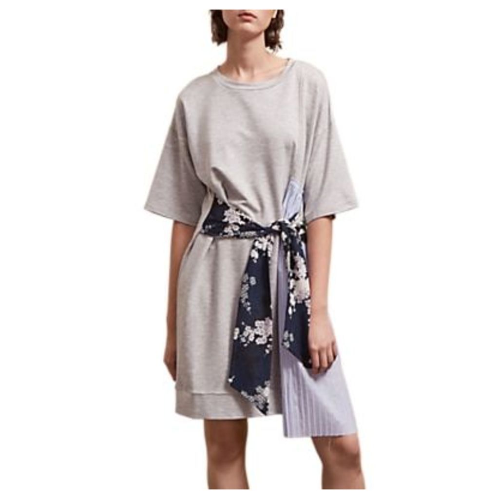 French Connection Ono Tie Jersey Dress, Light Grey Marl/Multi