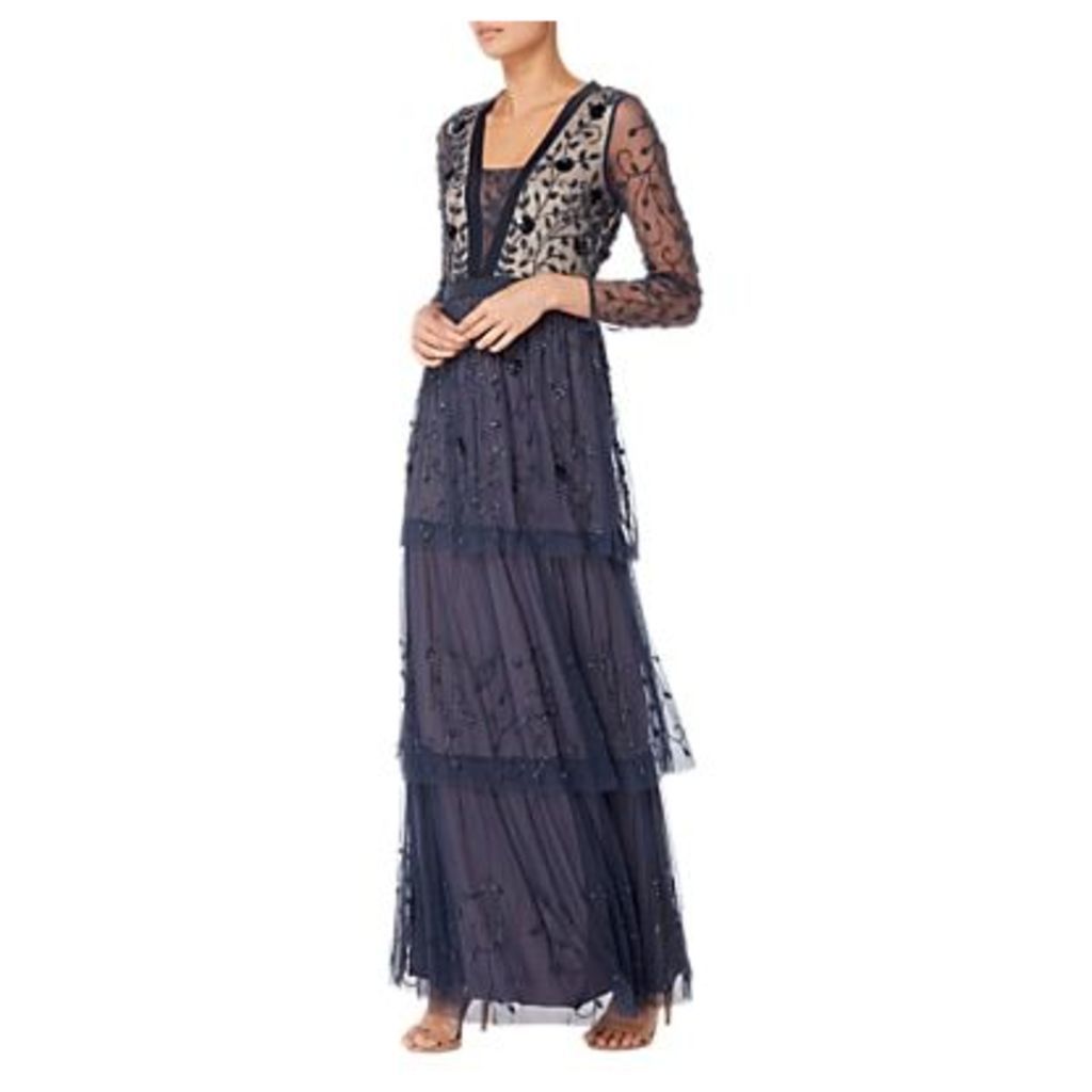Raishma Embellished Tiered Gown, Navy