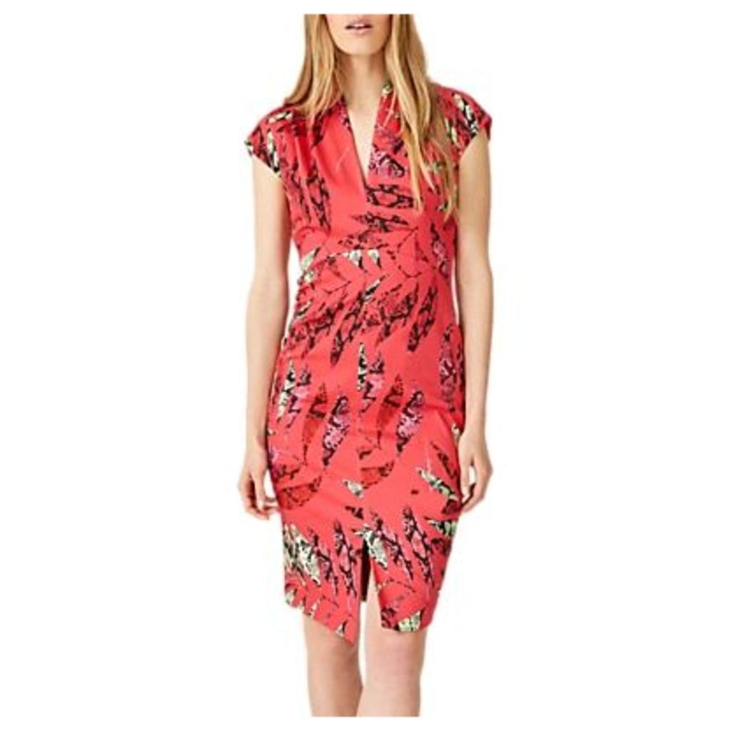 Bria Snake Palm Print Dress, Coral/Multi