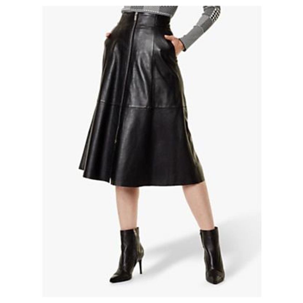 Karen Millen Leather Vertical Zip Skirt, Black