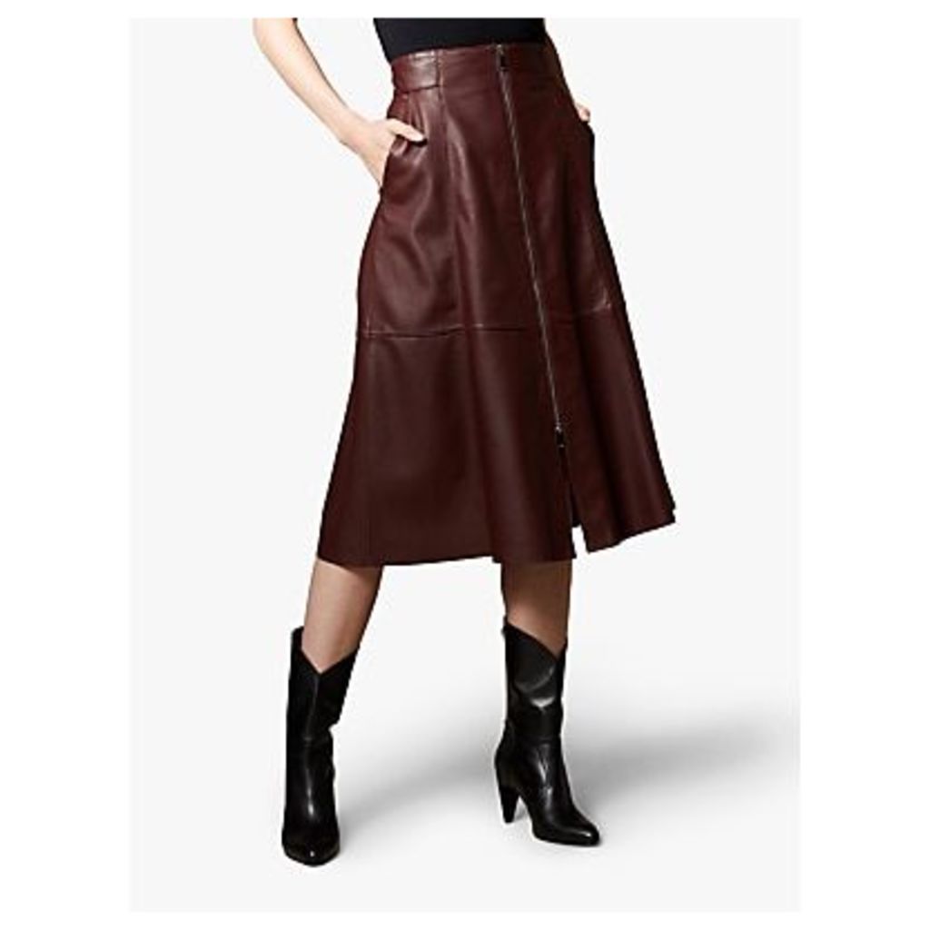Karen Millen Leather Vertical Zip Skirt, Aubergine