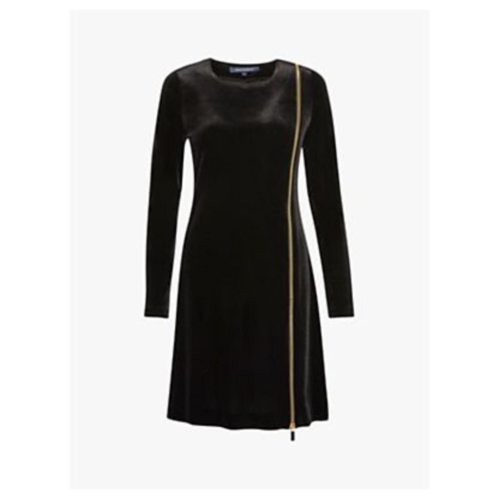 French Connection Zella Aurore Velvet Zip Mini Dress, Black